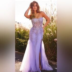 Jovani 5908 Lilac & Silver Corset Sequin Beaded Mermaid w\Tulle Prom Dress Sz 6